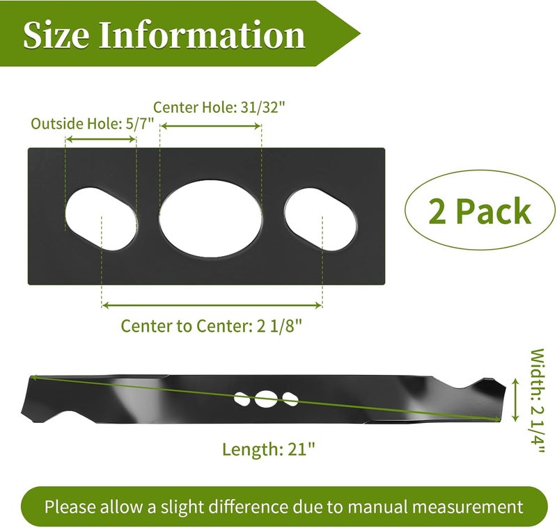 Bularie 2105200317A Mower Blade 21", with Oval Center Hole, Compatible with Murray Daye HyperTough Mower, Fit for MNA152701 MNA152901 MNA152903, Replace 2105200317 84005221, 2 Pack - Image 3